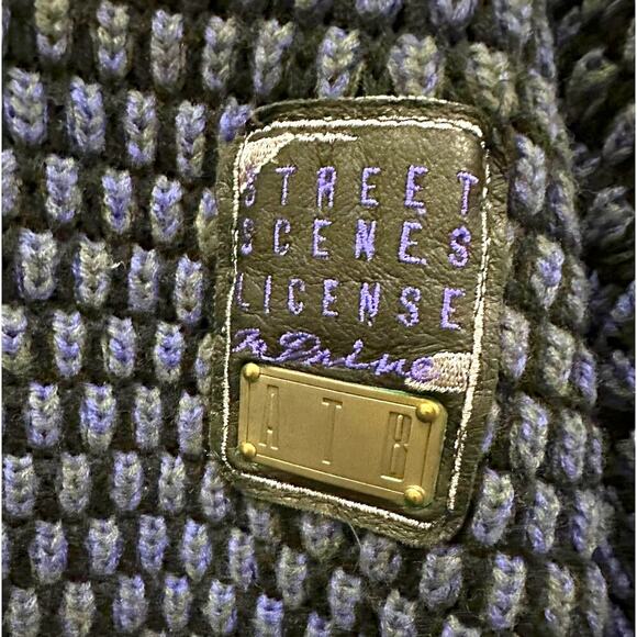 VTG 90s Street Scenes Licence to Drive Chunky Knit Leather Details Blue Purple - Picture 3 of 10